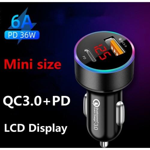 36W PD USB Car Charger Mini LED Display Universal Mobile Phone Quick Charge Adapter For iPhone 12 Pro Max Xiaomi 11 Huawei P40