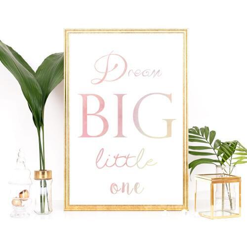 Unframed Nursery Colorful Font Quote Dream Big Little One Canvas Painting Quote Baby Boy Room Wall Picture Home Decoration LZ349