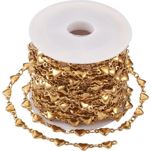 5m/roll 304 Stainless Steel Soldered Heart Link Chains for jewelry making DIY Bracelet Necklace Accessories 10x4.5x2mm Golden