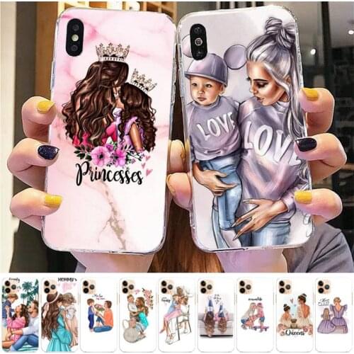 TOPLBPCS Black Brown Hair Baby Mom daughter Girl Son Dad Phone Case for iPhone 8 7 6 6S Plus X 5S SE 2020 XR 11 12 pro XS MAX