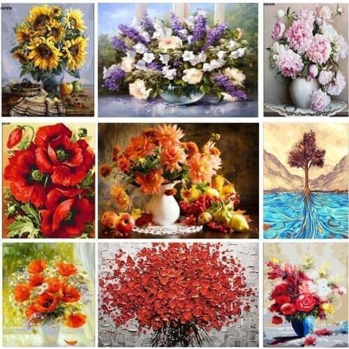 Flower painting picture coloring by numbers on canvas hand painted wall diy 40x50cm