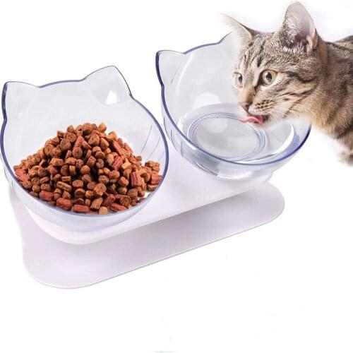 Pet Cat Double Bowl 15 Tilted Raised Dog Bowls for Food Water Non-slip Pet Feeders Products with Raised Stand