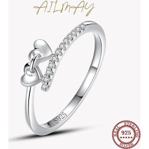 Ailmay Real 925 Sterling Silver Heart CZ Finger Ring Exquisite Fashionc for Women Original Design Fine Jewelry Bijoux Brincos