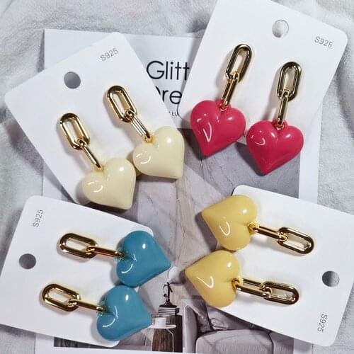 Red Love Heart Chain Earrings Cute Sweet Heart Earrings For Women Gold Clor Chain Earrings Accessories Design Trendy Jewelry