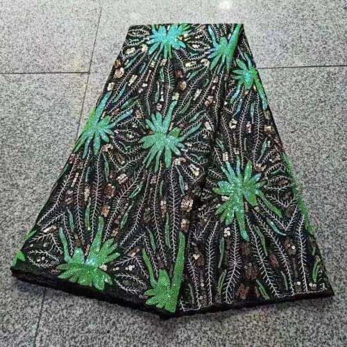 Black Green Sequins French Tulle Lace Fabric 2021 High Quality African Lace Fabric Latest Lace Material For Evening Party