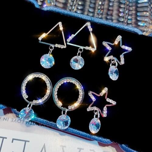 Fashion Alloy Crystal Geometric Round Star Earrings For Women Korean Pop Temperament Simple Wild Long Stud Jewelry Wholesale