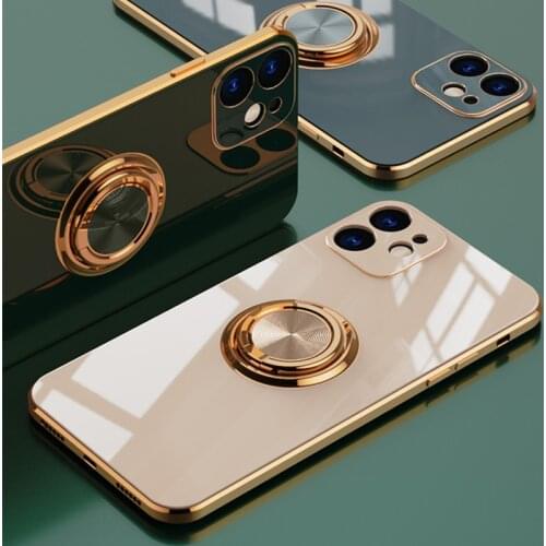 Soft Plating Ring Holder Case For iPhone 12 11 Pro Max 12 Mini XS Max XR X 7 8 Plus 12 Pro Luxury Shockproof Stand Cover Funda