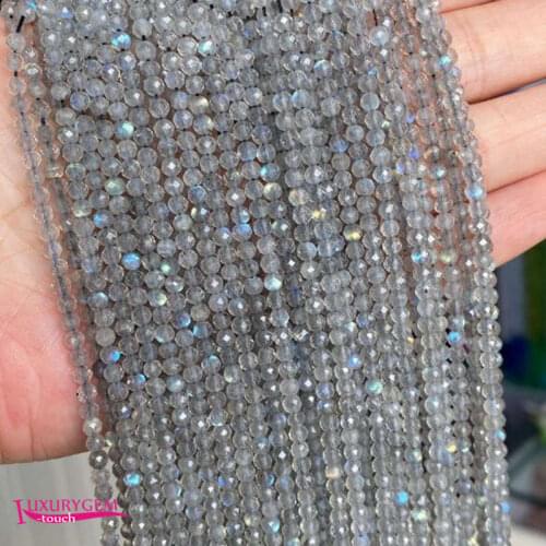 Natural Gray Labradorite Stone Loose Small Beads High Quality 3mm Faceted Round Shape DIY Gem Jewelry Accessories 38cm wk359