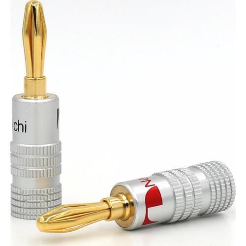 New 24K Gold 100pcs Banana Connectors Nakamichi Speaker Banana Plugs For Audio Video Speaker Connector Black Red Color