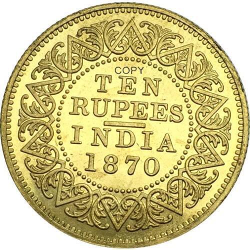 New Products 1870 CM Ten Rupees Brass Metal Replica Coins Victoria Queen India Gold Coin Good Quality