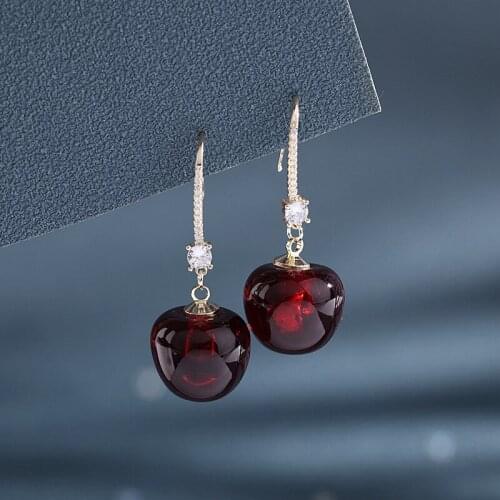 South Koreas New Trend Red Cherry Small Cute Earrings Fashion Fruit Cherries Sweet Dating Party Creative Ear Jewelry Female