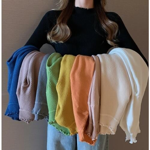 Turtleneck Solid Color Ruched Sweater Women Fashion Simple Long Sleeve Slim Knitted Sweater Pullovers Female 2020 Spring Autumn
