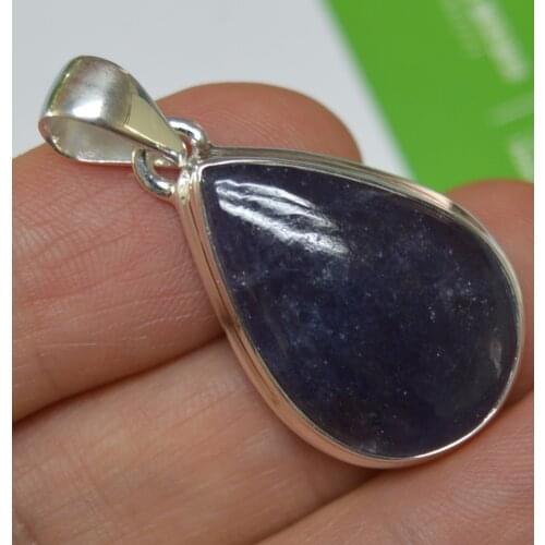Genuine IOLITE CAB Pendant 925 Sterling Silver, Women Hand Made Fine Jewelry Gift, 41.3 mm, AP7062