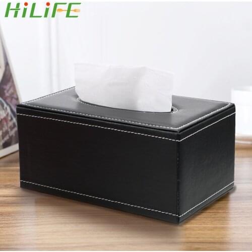 HILIFE Rectangular Tissue Paper Napkin Box Anti-moisture PU Leather Tissue Box Home Kitchen Organization Storage Paper Holder