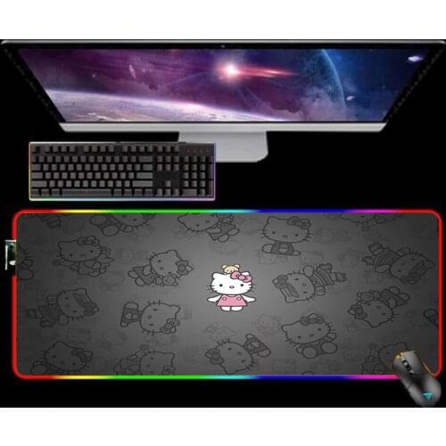 RGB Mouse Pad 60X30 Cute Mousepad XXL Keyboard Mat Kawaii Hellos Cat Kitties Mause Pad Rubber No-slip with Backlit Deskmat 90X30