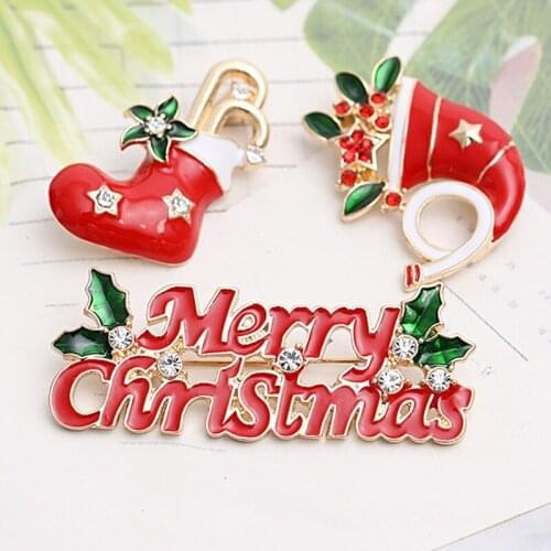 Merry Christmas Brooches Pins Cute Santa Claus Hat gloves Bells Socks Donuts Candy Enamel Pin Badges Brooch