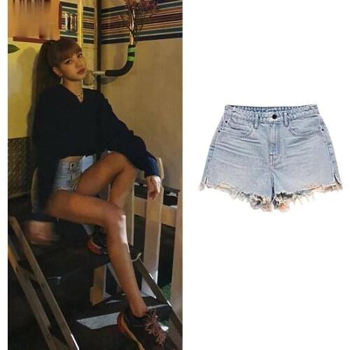 Kpop Korean Celebrity New Summer Women Fashion Wide Leg Denim Shorts Casual Female Streetwear Loose High Waist Sexy Solid Shorts