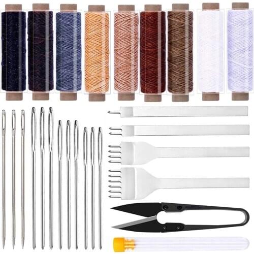 LMDZ Leather Sewing Tools Leather Stitching Tools Leather Crafting with Waxed Thread Hole Punches Needle for Leather Working Kit