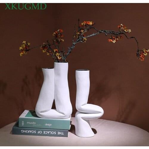 Nordic Creative Ceramic Special-shaped Abstract Soft Vase Decoration TV Cabinet Dried Flower Vase Home Decorat Ornaments