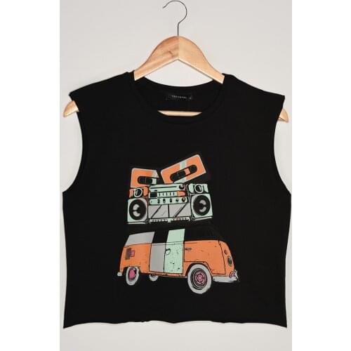 Trendyol Printed Crop Knitted T-Shirt TWOSS21TS3621