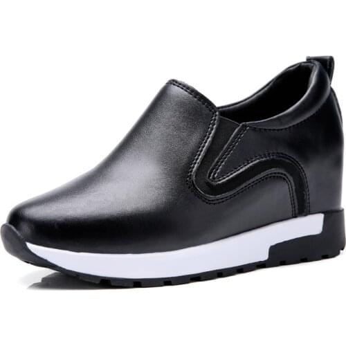 Height Increasing Insole Womens Genuine Leather Shoes Wild Slip-on Lazy xie wang Red Womens Leather Shoes Leisure Pumps