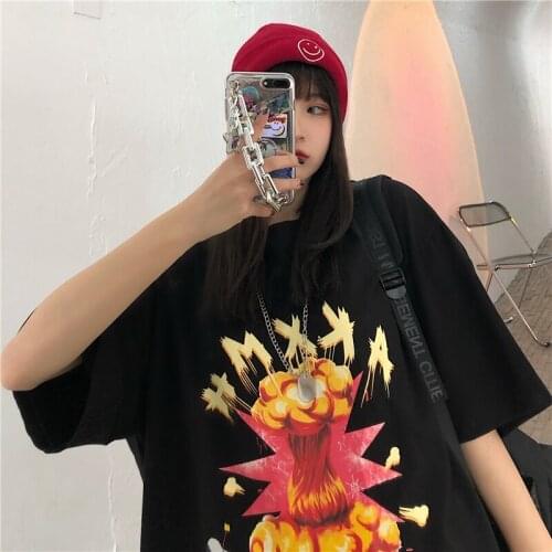 2021 Summer Dark Gothic Style Short Sleeve Womens Girl T-shirt Japanese Streetwear Cotton Loose Tops Aesthetic Clothes Y2k