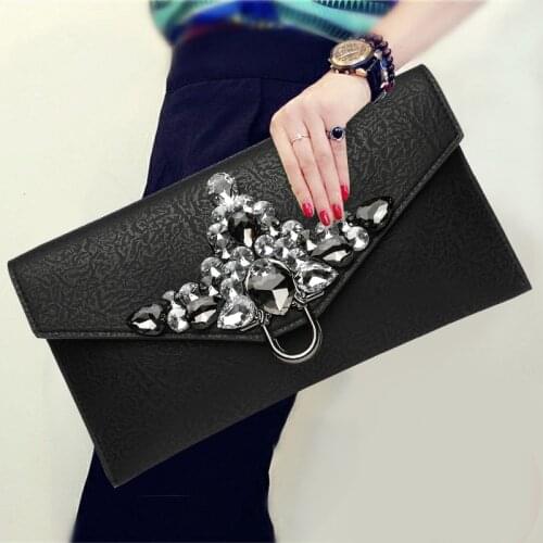 Women Shiny Diamond Envelope Clutch Bag Leather Day Clutches Crystal Rhinestone Banquet Handbag Purse Evening Bag