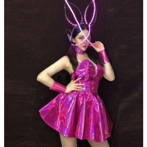 Nightclub Bar Jazz Dance Costumes Female Singer Party Stage Dance Team Sexy Luminous Headdress Leather Dress For Women DWY4555