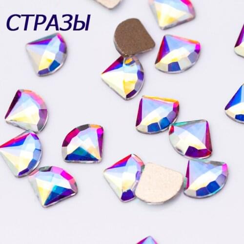 100pcs A2545 4X6mm 6x8mm Crystal AB Fan Non Hotfix Rhinestones Flatback Glass Strass 3D Nails Decorations For Nail Art Stud