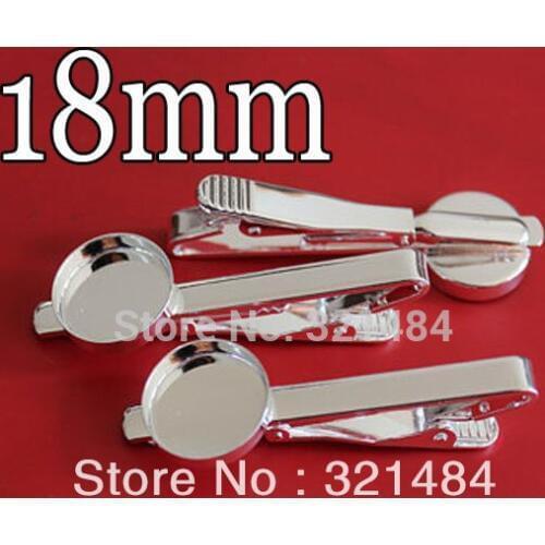 100piece Silver plated DIY Collar Clips Mens Tie Clip Blank 18mm Round Cap bezel setting findings