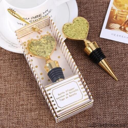 100pcs Heart Wine Stopper Golden Wine Bottle Stoppers in Gift Box Wedding Favor Giveaways for Guests Valentines