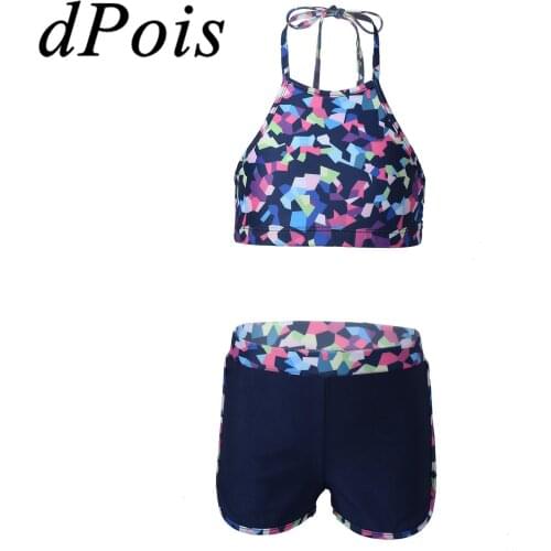 2Pcs Kids Girls Ballet Outfits Two Pieces Bathing Suit Summer Crop Top Shorts Childrens Yoga Set Sports Clohtes Tracksuits
