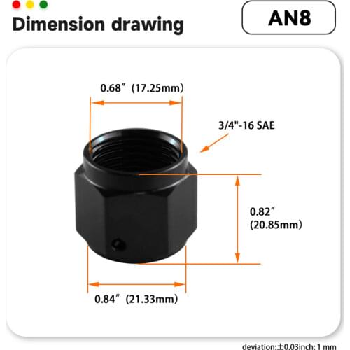 2PCS Aluminum 8-AN AN8 Adapter Female Flare End Cap / Plug / Tube Nut Fitting Black
