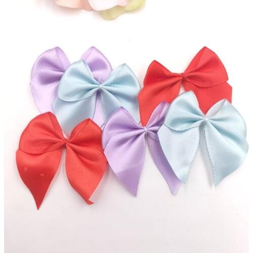 20pcs/lot Cartoon Satin Ribbon Bow Patches Spring Color Bowknot accessories DIY Childrens Headwear Clothing Decorations Patch