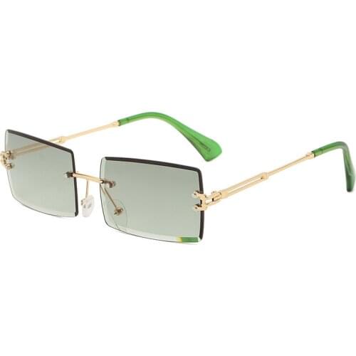 2021 Fashion summer style female green brown small rectangle sunglasses women rimless square sun glasses for women uv400