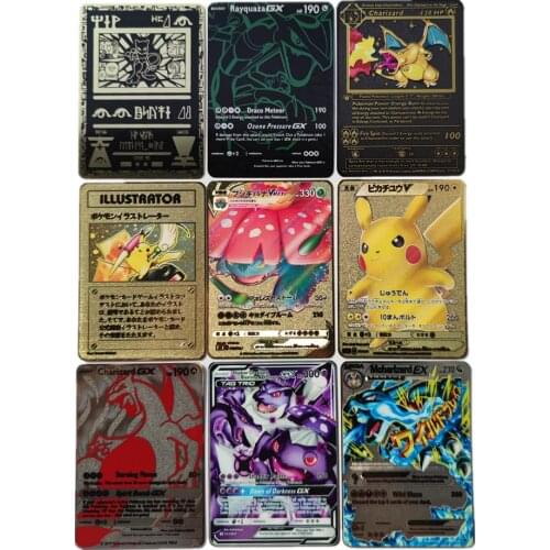 31Pcs New Pokemon Metal Cards Charizard Pikachu Eevee HO-OH GX VMAX EX Shining Game Card Trading Collection Cards Toys
