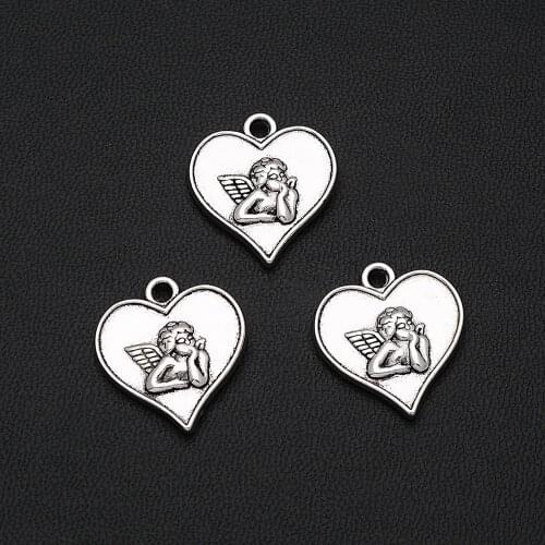 8pcs/Lot 18x19mm Antique Silver Plated Cupid Angel Charms Heart Valentines Day Pendants Creative Jewelry Making Parts Hand Made