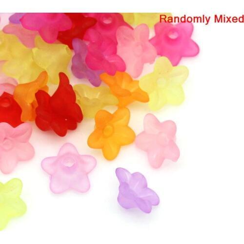 800 PCs Doreen Box Flower Frosted Acrylic Beads Multicolor Mixed Randomly For DIY Jewelry Making 10mmx4mm, Hole size: 1.2mm