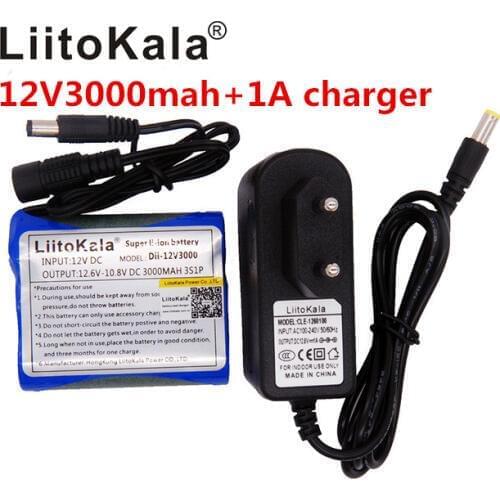 Liitokala New camera 12 V 3000 mAh Li-Ion 12 V 3Ah camera battery + charger 12.6 V 1A of the eu / plug usa