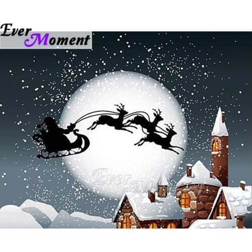 Ever Moment Diamond Painting Snow Castle Elk Santa Claus Full Square Drill Picture Of Rhinestone Diamond Embroidery ASF1923