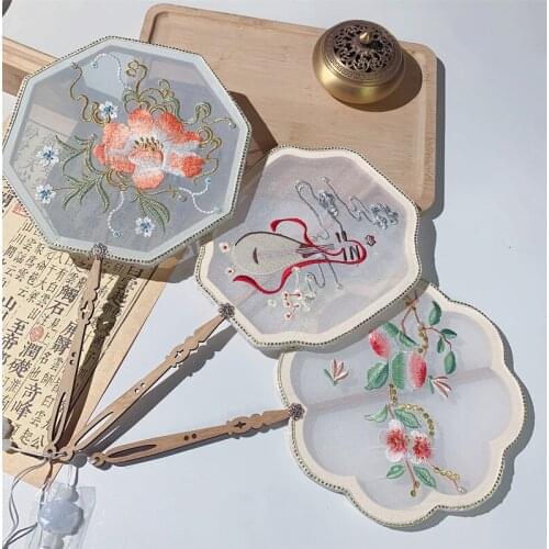 Chinese Style Female Group Fans Classical Dance Fan Handheld Circular Vintage Fan with Tassel Pendant