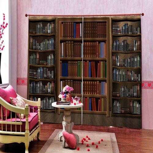 European style Bookshelf lattice Curtains Creative Photo Print For Bedroom Living Room Hotel Drapes Sets Customizable any size