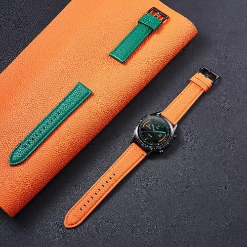 For HUAWEI GT 2/Amazfit GTR 2 22mm 20mm Lychee Pattern Leather Strap GTS/Samsung Galaxy Watch 3/Oneplus/Xiaomi Smart Watch Band