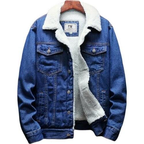 Winter Denim Jackets Men Streetwear Warm Double breasted Wool Liner Denim Coat Thicker Winter Lamb Wool Outwear 6XL