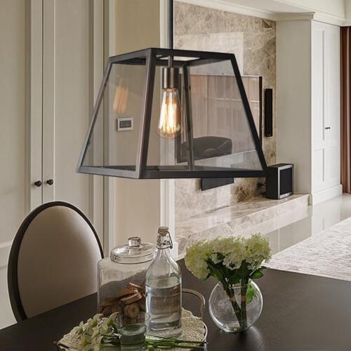 Loft Retro Iron Glass Box Chandelier Living Room Dining Room Restaurant Bedroom Bar Table Fish Line Chandelier Bed luminaria