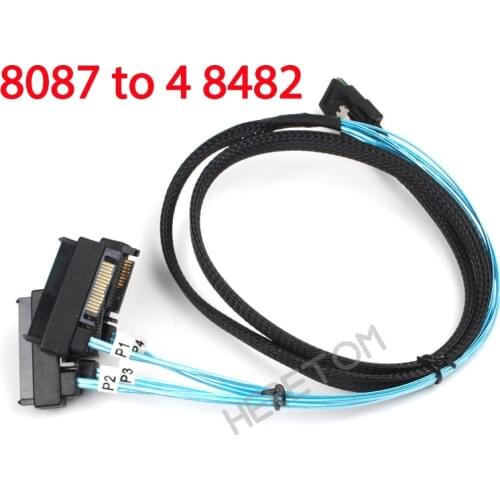 NEW sas sata cable Internal Mini SAS 36pin SFF-8087 to (4) 29pin+15Pin SFF-8482 connectors with SATA Power 1M
