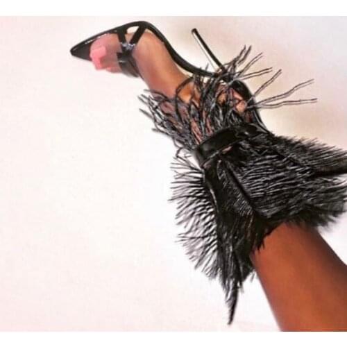 Feature Sandals High Stiletto Heels Pointed Toe Fashion Runway Shoes Ankle Strap Cover Heel Women Designer Sandals Solid Heel 12