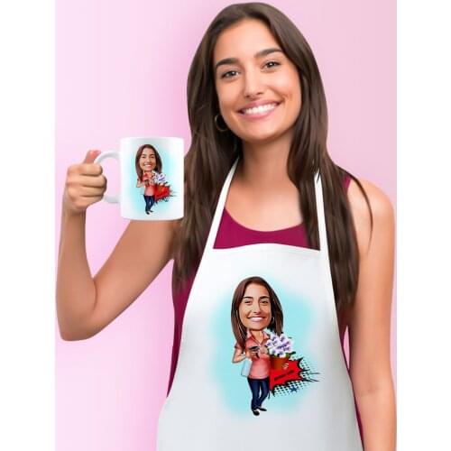 Personalized Housewife Mother Caricature Of Kitchen Apron Mug set-2 Custom Design Souvenir Beautiful Memories Friends co dear