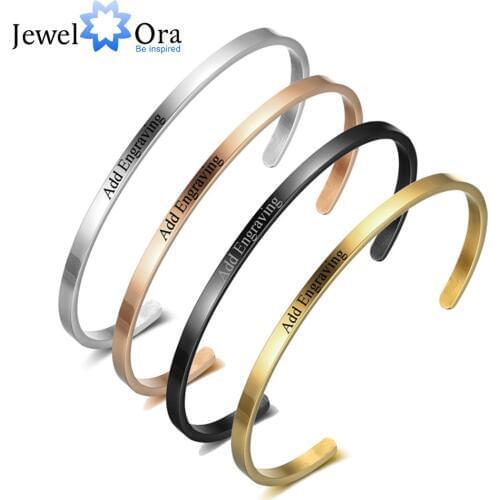Personalized Gift Friendship Cuff Bracelets for Women Engrave Name Stainless Steel ID Bracelets & Bangles (JewelOra BA101918)