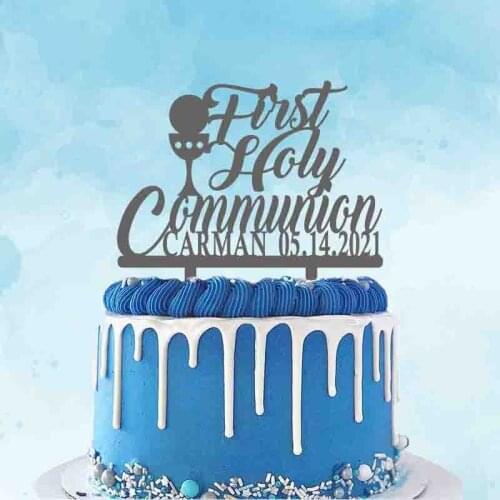 Personalized Name Date First Holy Communion Cake Topper For Kids Communion Party Cake Decoration